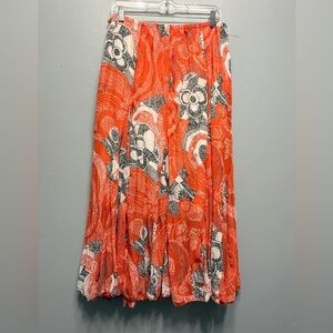 RAFAEL Orange Floral A-Line Skirt with lining